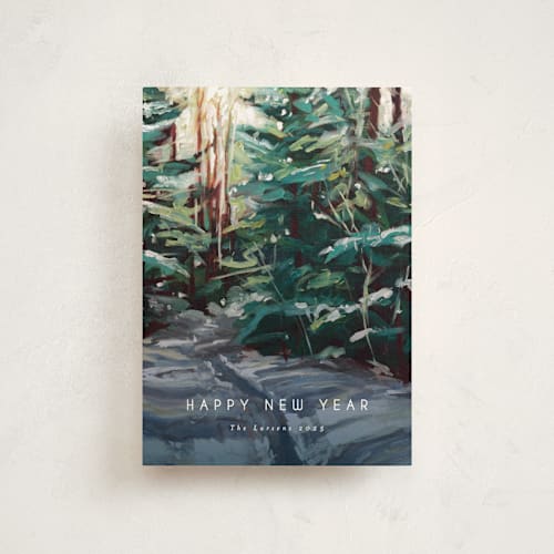 This is a wintermint christmas postcards with standard by Holly Whitcomb called peaceful forest printing on signature in postcard