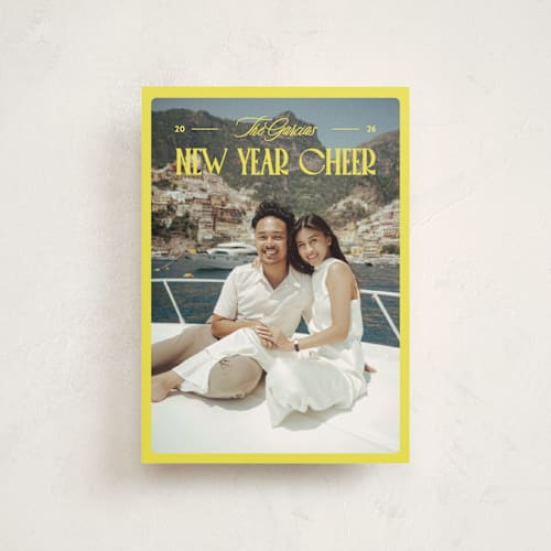 This is a lemon christmas postcards with standard by Jenna Holcomb called bright and cheery printing on signature in postcard