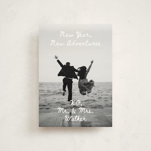 This is a winter christmas postcards with standard by Alethea and Ruth called new adventure xo's printing on signature in postcard