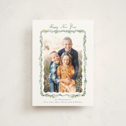 This is a wreath christmas postcards with standard by Petra Kern called scalloped greenery printing on signature in postcard