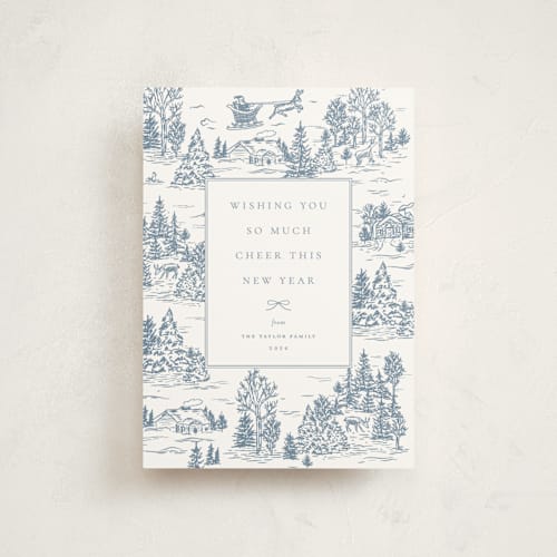 This is a periwinkle christmas postcards with standard by Jennifer Lew called christmas toile printing on signature in postcard