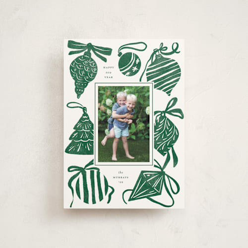 This is a fir christmas postcards with standard by Corinne Malesic called bauble & bow printing on signature in postcard