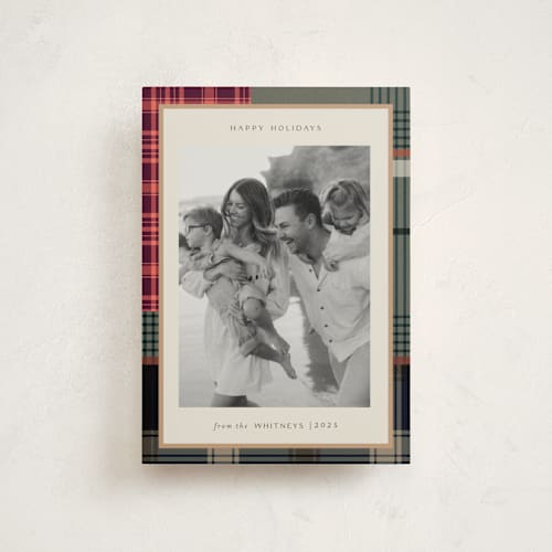 This is a rustic christmas postcards with standard by Makewells called antiqued plaid printing on signature in postcard
