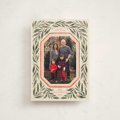 This is a wintergreen christmas postcards with standard by Kristen Magee called botanical scallop frame printing on signature in postcard