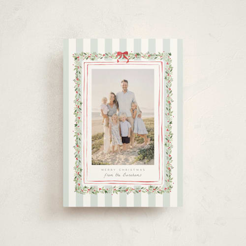 This is a winter mint christmas postcards with standard by Everett Paper Goods called coastal garland printing on signature in postcard