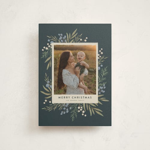 This is a juniper christmas postcards with standard by Wildfield Paper Co called holly + olive printing on signature in postcard