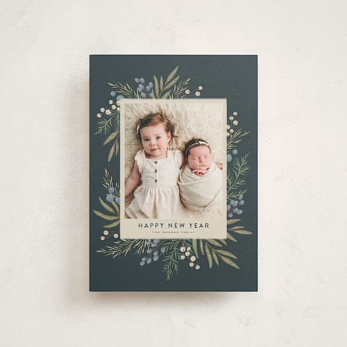 This is a juniper christmas postcards with standard by Wildfield Paper Co called holly + olive printing on signature in postcard