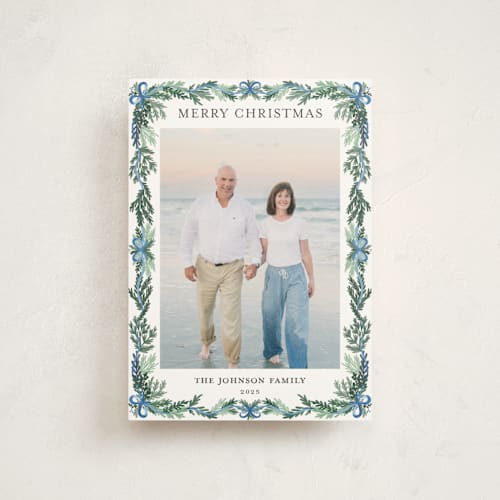 This is a frosty blue christmas postcards with standard by Angel Walker called traditional christmas printing on signature in postcard