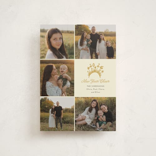 This is a golden christmas postcards with standard by Erika Firm called new year headband printing on signature in postcard