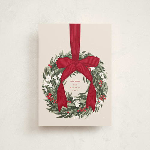 This is a holly berry christmas postcards with standard by Leah Bisch called big bow printing on signature in postcard