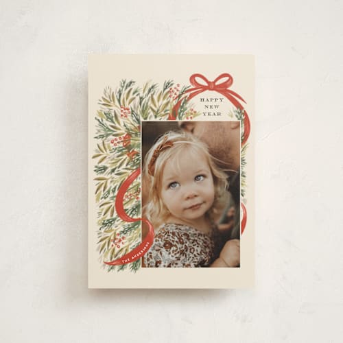 This is a ivory christmas postcards with standard by iamtanya called red ribbon printing on signature in postcard