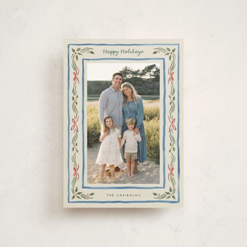 This is a porcelain christmas postcards with standard by Chris Griffith called holiday gingham printing on signature in postcard