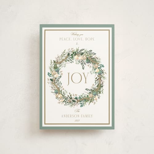 This is a wintermint christmas postcards with standard by Susan Moyal called peace, love & hope printing on signature in postcard