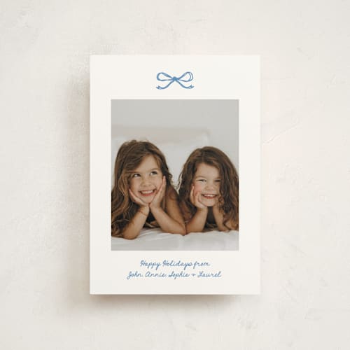 This is a blue spruce christmas postcards with standard by Kelly Watkins called mini bow printing on signature in postcard