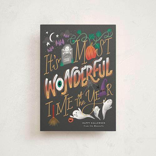 This is a cauldron halloween party invitations cards with standard by Jackie Crawford called wonderful time of the year printing on signature in petite