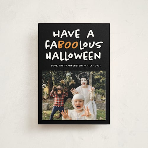 This is a cauldron halloween party invitations cards with standard by Heather Schertzer called faboolous printing on signature in postcard