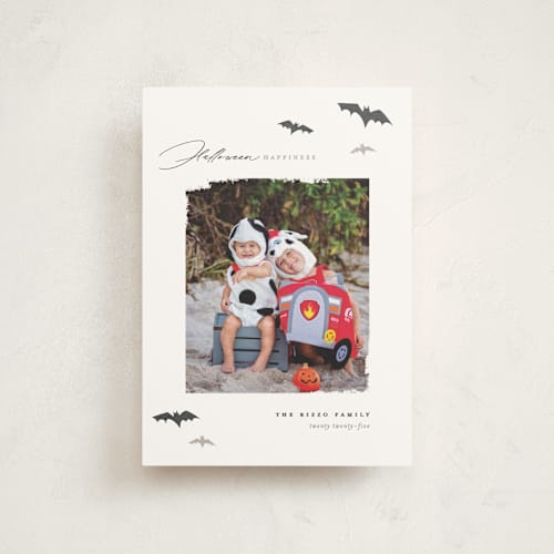 This is a licorice halloween party invitations cards with standard by Pixel and Hank called halloween happiness printing on signature in postcard