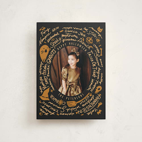 This is a jack o lantern halloween party invitations cards by Ghia Designs called spell circle printing on signature in postcard