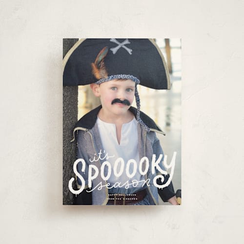 This is a ghostly halloween party invitations cards with standard by Ashley DeMeyere called spooooky season printing on signature in postcard