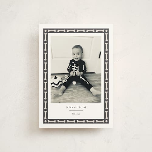 This is a cauldron halloween party invitations cards with standard by Alexandra Cohn called bone frame printing on signature in postcard