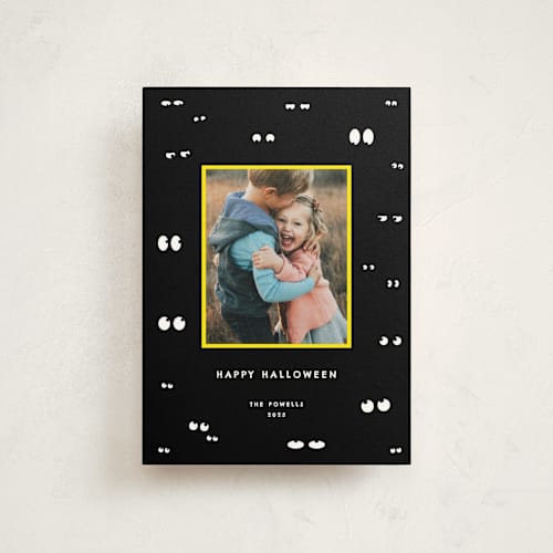 This is a darkness halloween party invitations cards with standard by Sumak Studio called very scary eyes printing on signature in postcard