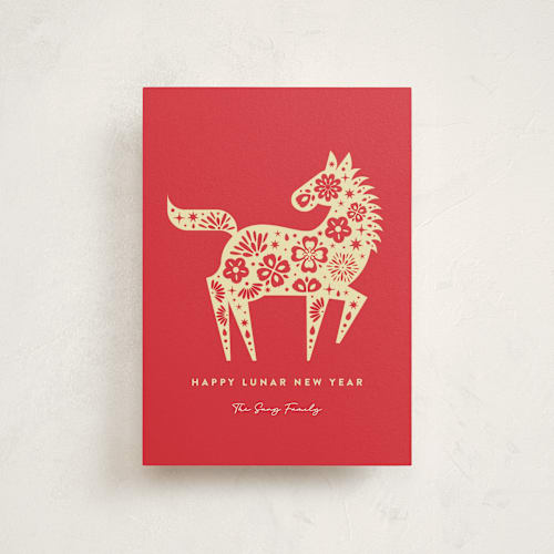 This is a garnet chinese new year cards with standard by Maria Alou called dragon lunar year printing on signature in postcard