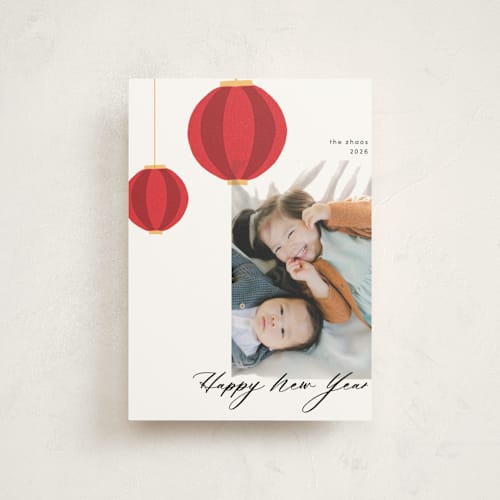 This is a noir chinese new year cards with standard by Morgan Kendall called lanterns printing on signature in postcard