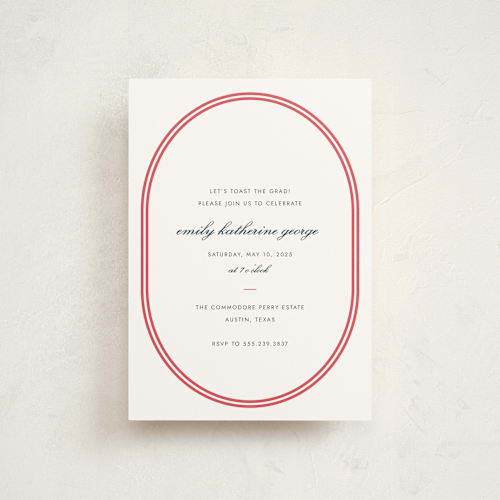 This is a cherry graduation invitations with standard by Megan Davis called bocce printing on signature in petite
