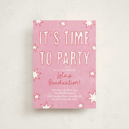 This is a cotton candy graduation invitations with standard by Kercia Jane called starry celebration printing on signature in petite