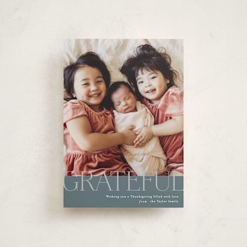 This is a blue spruce thanksgiving cards invitations with standard by Alethea and Ruth called baseline printing on signature in postcard