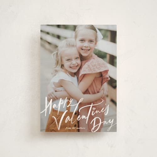 This is a powder valentine postcards with standard by Creo Study called v day script printing on signature in postcard