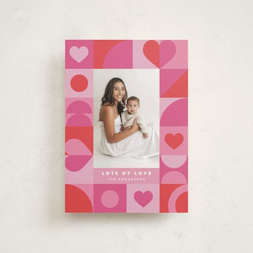 This is a raspberry valentine postcards with standard by Maria Alou called paper hearts printing on signature in postcard