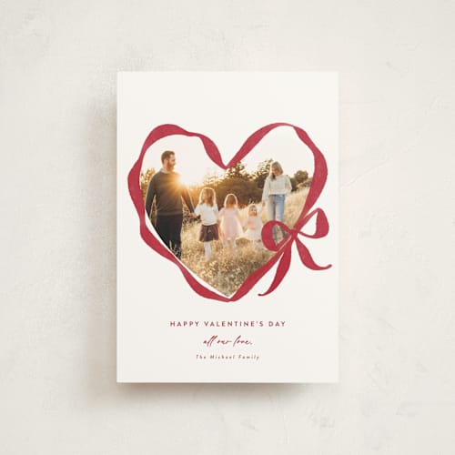 This is a cherry valentine postcards with standard by Rebecca Durflinger called ribbon bow heart printing on signature in postcard