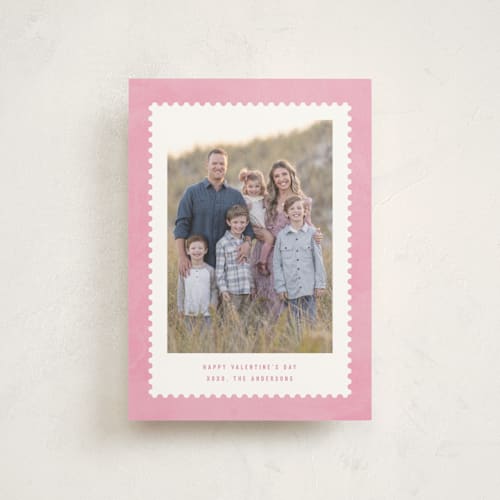 This is a pretty in pink valentine postcards with standard by Hooray Creative called stamped printing on signature in postcard