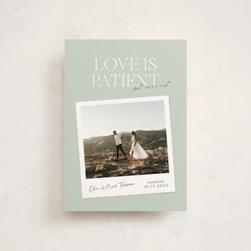 This is a olive valentine postcards with standard by Owl and Toad called patient printing on signature in postcard