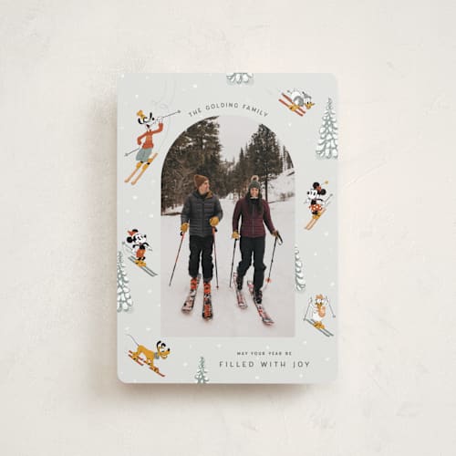 This is a ice petite holiday cards with standard by Kelsey Mucci called disney's mickey and friends tis the ski-son printing on recycled smooth signature in petite