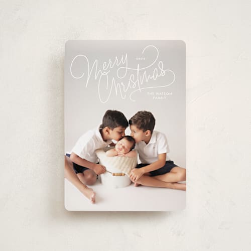 This is a snow petite holiday cards with standard by Lauren Chism called up top printing on recycled smooth signature in petite