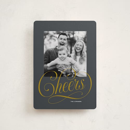 This is a charcoal petite holiday cards with standard by Stacey Day called joyful beauty printing on recycled smooth signature in petite