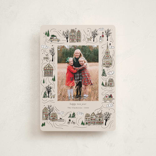 This is a snicker doodle petite holiday cards with standard by Cindy Reynolds called holiday village printing on recycled smooth signature in petite