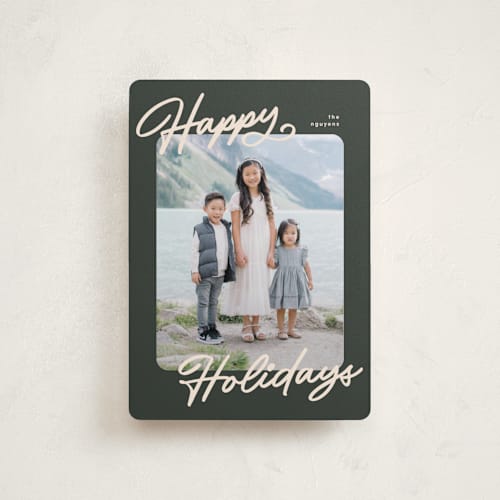 This is a olive petite holiday cards with standard by Pixel and Hank called the classic printing on recycled smooth signature in petite