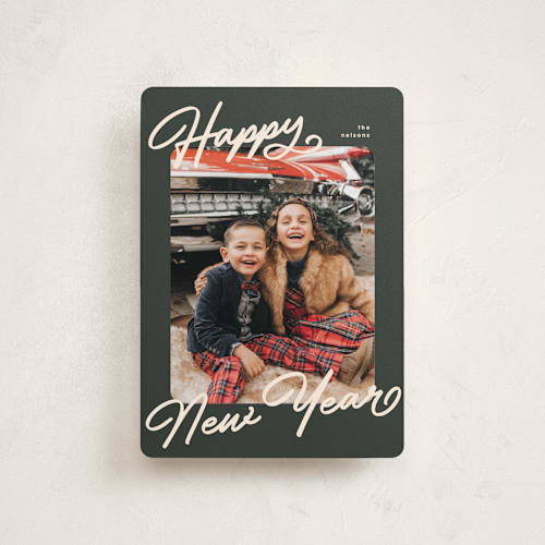 This is a olive petite holiday cards with standard by Pixel and Hank called the classic printing on recycled smooth signature in petite