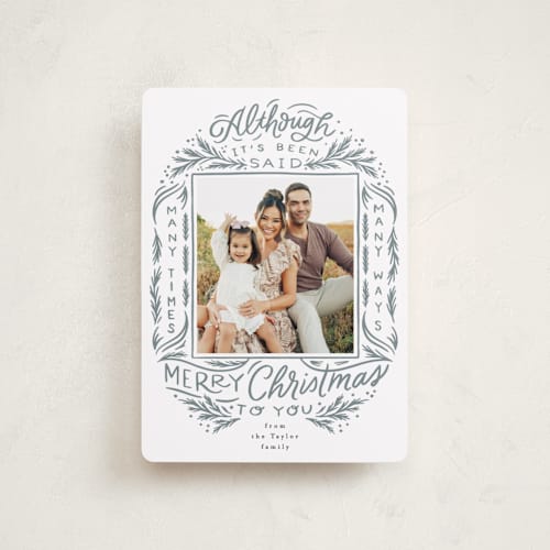 This is a slate petite holiday cards with standard by Alethea and Ruth called many times many ways printing on recycled smooth signature in petite