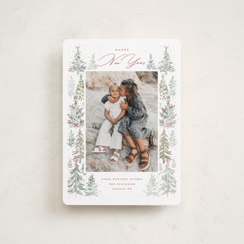 This is a snowflake petite holiday cards with standard by Petra Kern called pick your tree printing on recycled smooth signature in petite