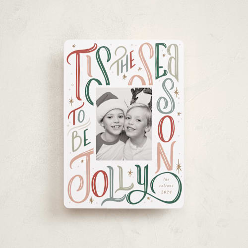 This is a classic petite holiday cards with standard by Leah Bisch called jolly season printing on recycled smooth signature in petite