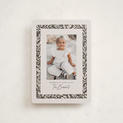This is a graphite petite holiday cards with standard by Karidy Walker called foraged frame printing on recycled smooth signature in petite