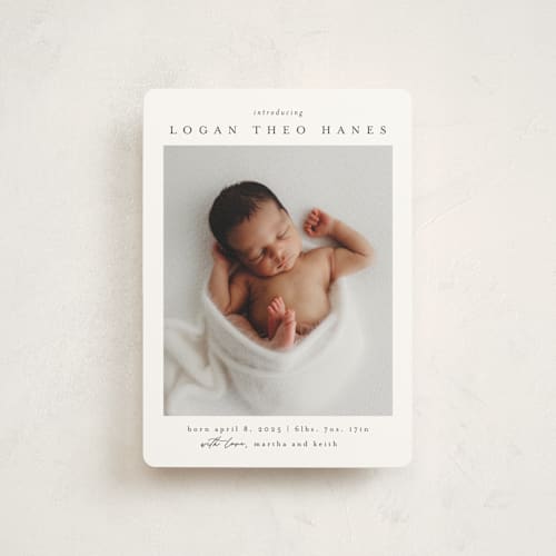 This is a sugar petite birth announcements with standard by Chris Griffith called frame of happiness printing on signature in petite