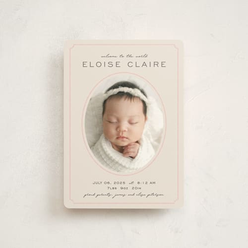 This is a petal petite birth announcements with standard by Melissa Egan of Pistols called prim printing on signature in petite