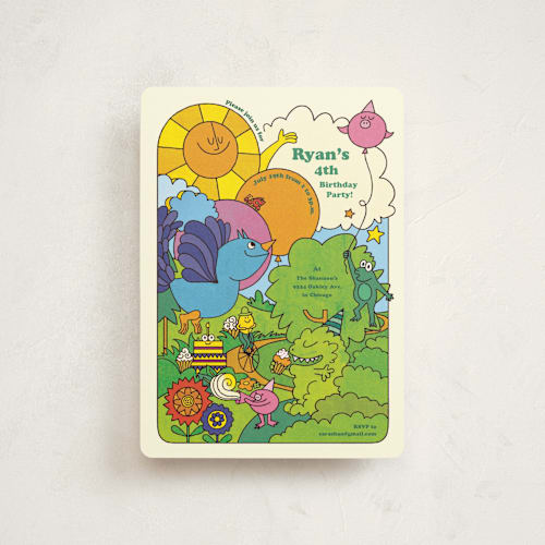 This is a summer petite kids birthday invitations with standard by Morgan Ramberg called birthday groove printing on signature in petite