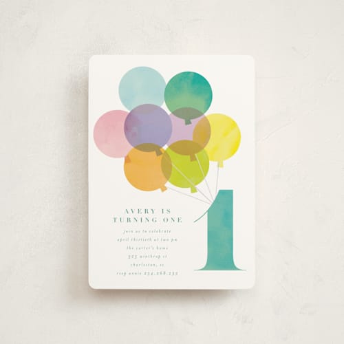 This is a teal petite kids birthday invitations with standard by Lori Wemple called year printing on signature in petite