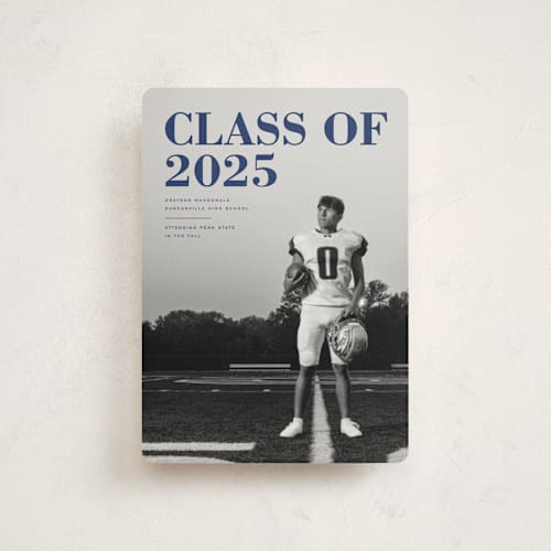 This is a midnight graduation announcements with standard by Emily Sabol Goss called bold headline printing on signature in petite
